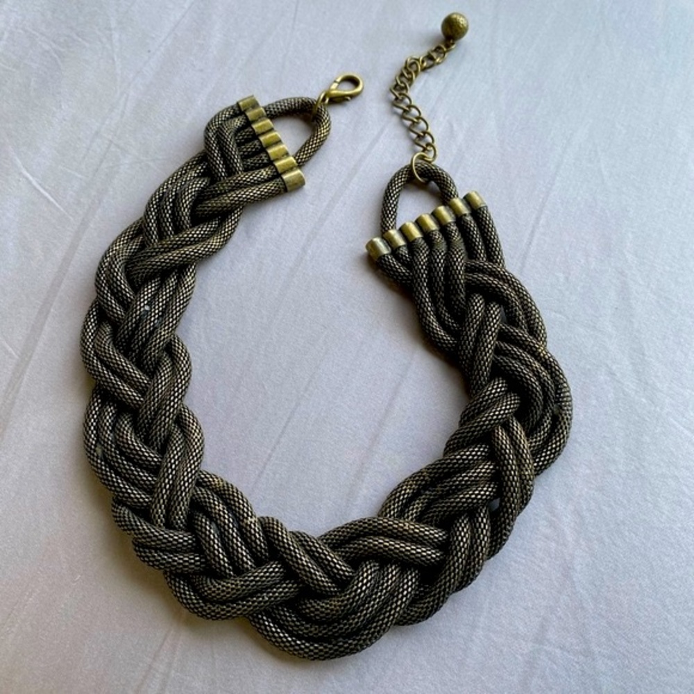Vintage Braided Brass Statement Necklace